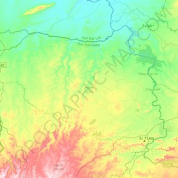 Cư Jút District topographic map, elevation, terrain