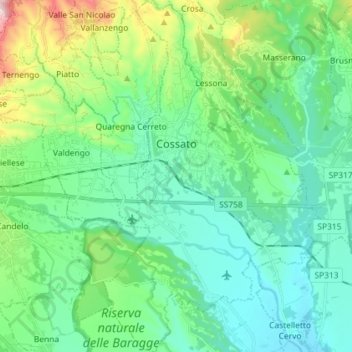 Cossato topographic map, elevation, terrain