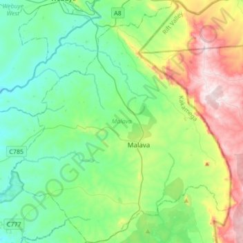 Malava topographic map, elevation, terrain