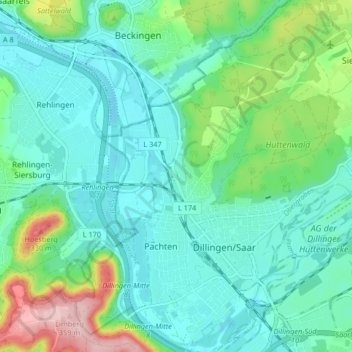 Pachten topographic map, elevation, terrain