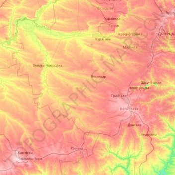 Volnovakha Raion topographic map, elevation, terrain