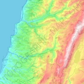 Chouf District topographic map, elevation, terrain