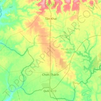 Chơn Thành topographic map, elevation, terrain