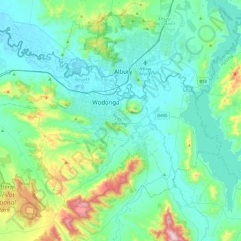 City of Wodonga topographic map, elevation, terrain