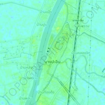 Bang Pa-in Subdistrict Municipality topographic map, elevation, terrain