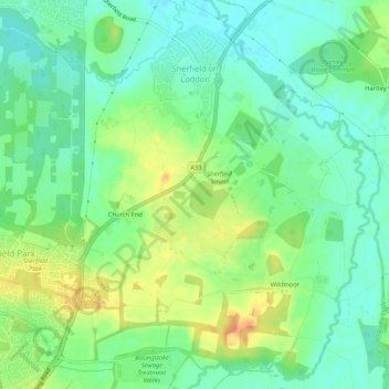 Sherfield on Loddon topographic map, elevation, terrain