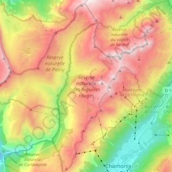 Réserve naturelle des Aiguilles rouges topographic map, elevation, terrain