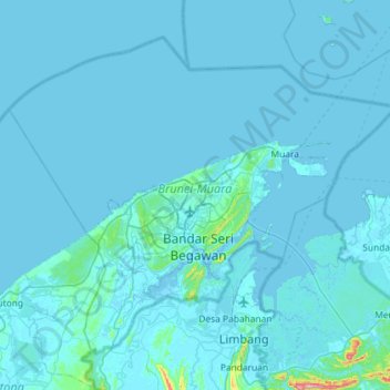 Brunei-Muara District topographic map, elevation, terrain