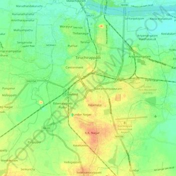 Tiruchirappalli topographic map, elevation, terrain