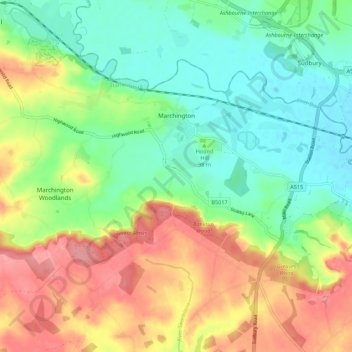 Marchington topographic map, elevation, terrain