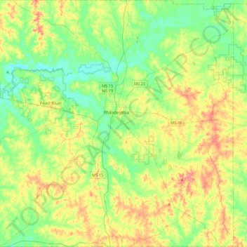 Neshoba County topographic map, elevation, terrain