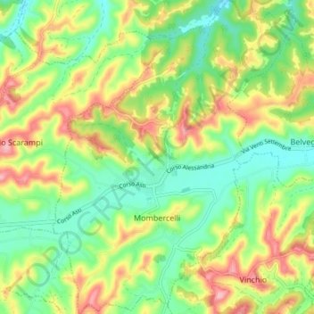 Mombercelli topographic map, elevation, terrain