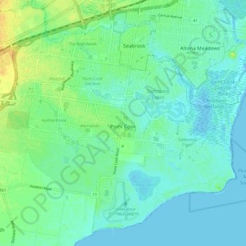 Point Cook topographic map, elevation, terrain