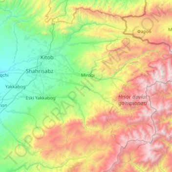 Shakhrisabz District topographic map, elevation, terrain