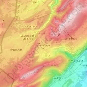 Sainte-Croix topographic map, elevation, terrain