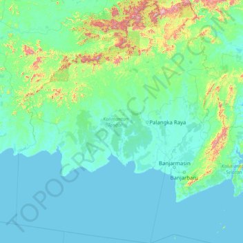 Central Kalimantan topographic map, elevation, terrain