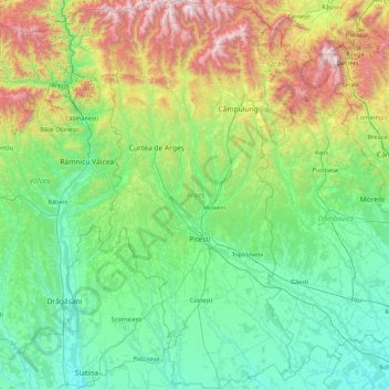 Argeș topographic map, elevation, terrain