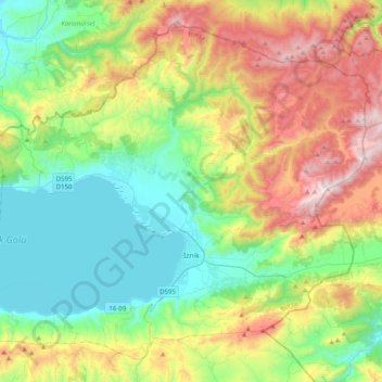 Iznik topographic map, elevation, terrain