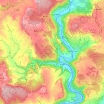 Wye Valley topographic map, elevation, terrain