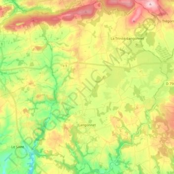 Langonnet topographic map, elevation, terrain