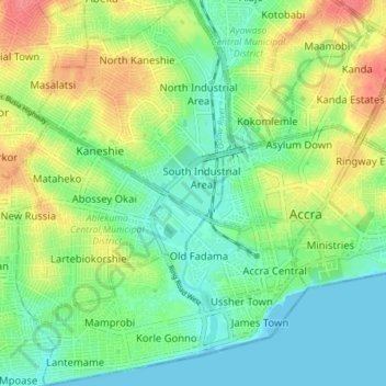 Accra Metropolitan District topographic map, elevation, terrain