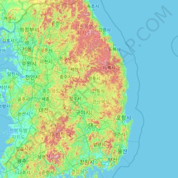 North Gyeongsang topographic map, elevation, terrain