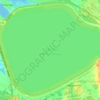 Riga Powerhouse reservoir topographic map, elevation, terrain