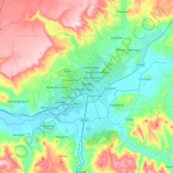 Sivas Belediyesi topographic map, elevation, terrain