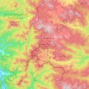 Cameron Highlands topographic map, elevation, terrain