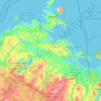 Western Pomerania topographic map, elevation, terrain