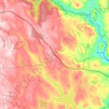 Blandford topographic map, elevation, terrain