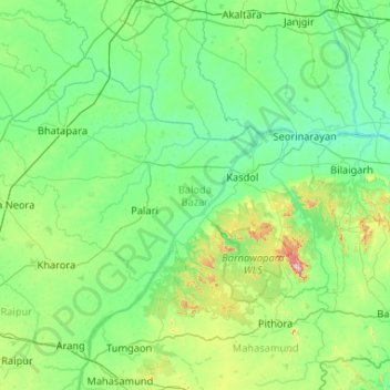 Baloda Bazar topographic map, elevation, terrain
