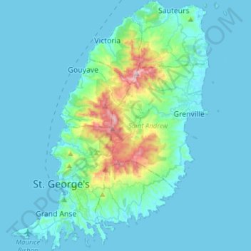Grenada topographic map, elevation, terrain