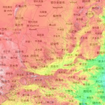 Shaanxi topographic map, elevation, terrain