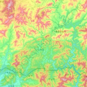 Kimhwa County topographic map, elevation, terrain