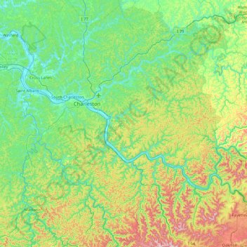 Kanawha County topographic map, elevation, terrain