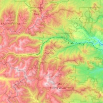 Clear Creek County topographic map, elevation, terrain