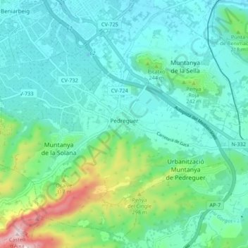 Pedreguer topographic map, elevation, terrain