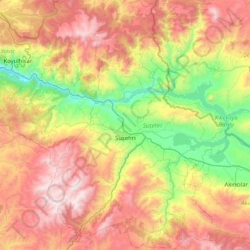 Suşehri topographic map, elevation, terrain