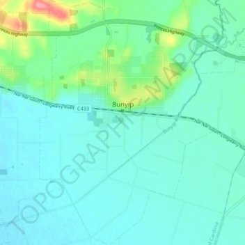 Bunyip topographic map, elevation, terrain