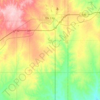 Elk City topographic map, elevation, terrain