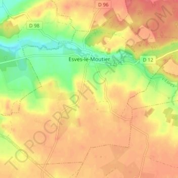Esves-le-Moutier topographic map, elevation, terrain