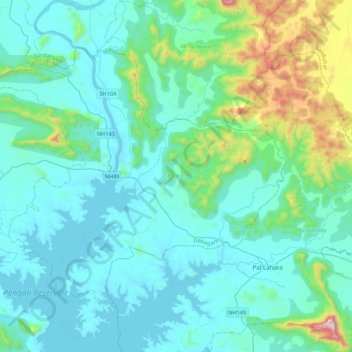 Barkot topographic map, elevation, terrain