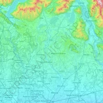 Brianza topographic map, elevation, terrain