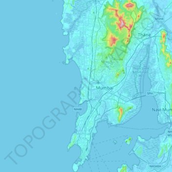 Mumbai topographic map, elevation, terrain