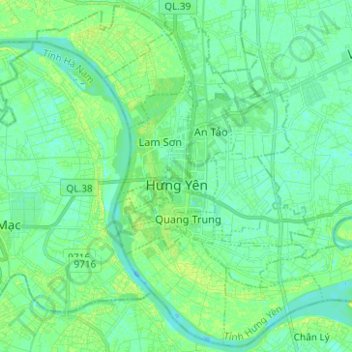 Hung Yen City topographic map, elevation, terrain