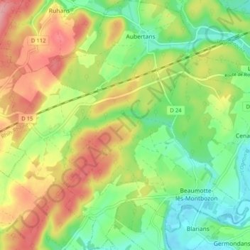 BeaumotteAubertans topographic map, elevation, terrain