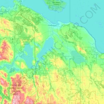 Cheboygan County topographic map, elevation, terrain