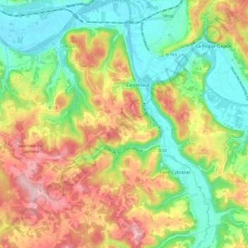 Castelnaud-la-Chapelle topographic map, elevation, terrain