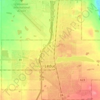 Leduc topographic map, elevation, terrain